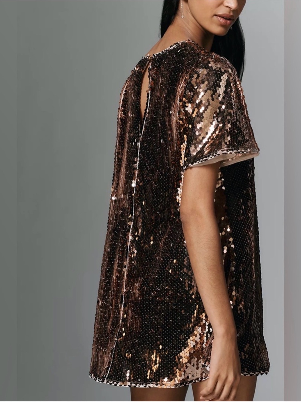 Maeve Short-Sleeve Gold Sequin Swing
Mini Dress - Picture 3 of 11